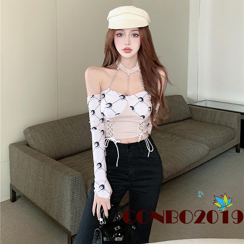 Áo Thun Dài Tay Hở Vai In Họa Tiết Độc Đáo Thời Trang Quyến Rũ Cho Nữ