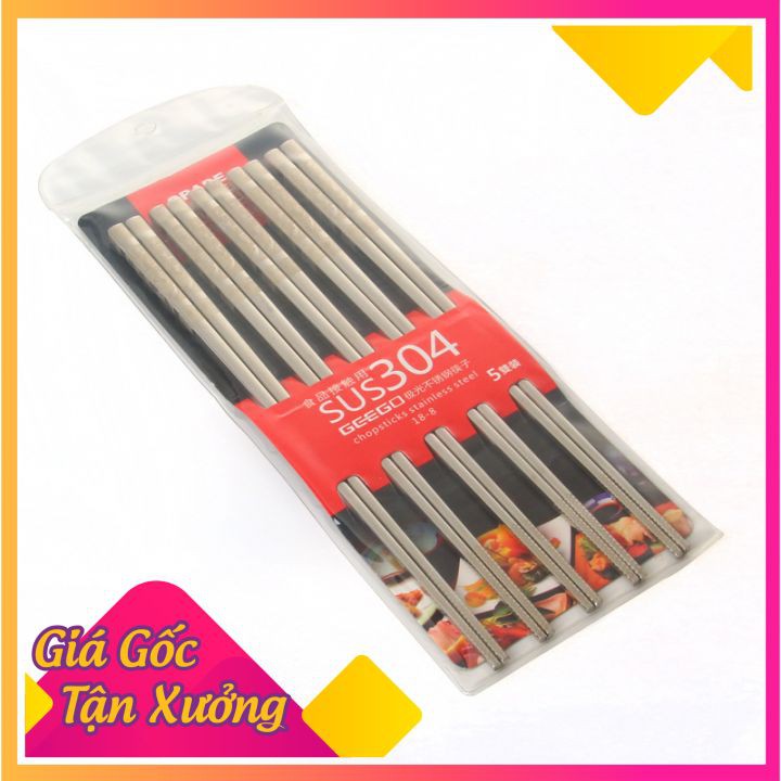 [ SIÊU SALE] Bộ 5 đôi đũa inox 304