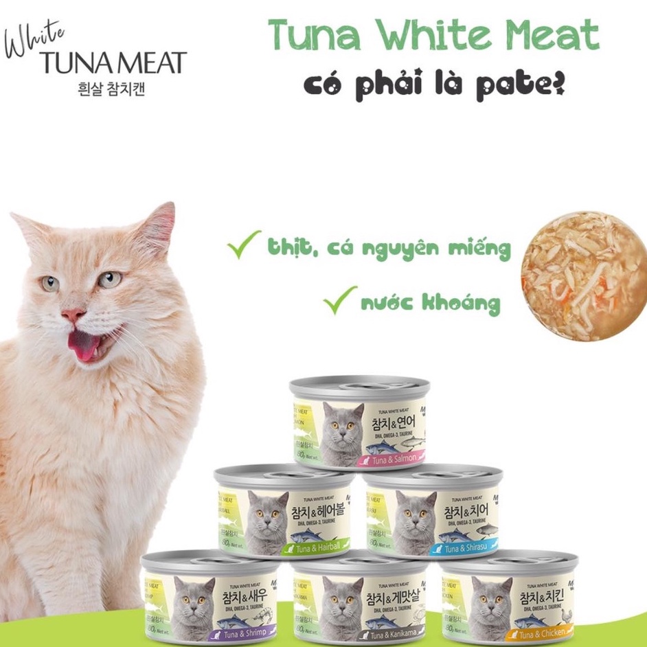 Pate cho mèo Tuna White Meat lon 80g, thức ăn Meowow Hàn Quốc tăng cân mập mèo con lớn nhỏ Con Mèo Xiêm