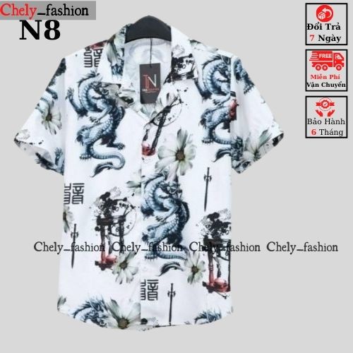 Áo sơ mi tay ngắn họa tiết nam nữ form rộng, sơ mi cộc tay unisex Hàn Quốc, chất vải lụa dãn Chely_fashion