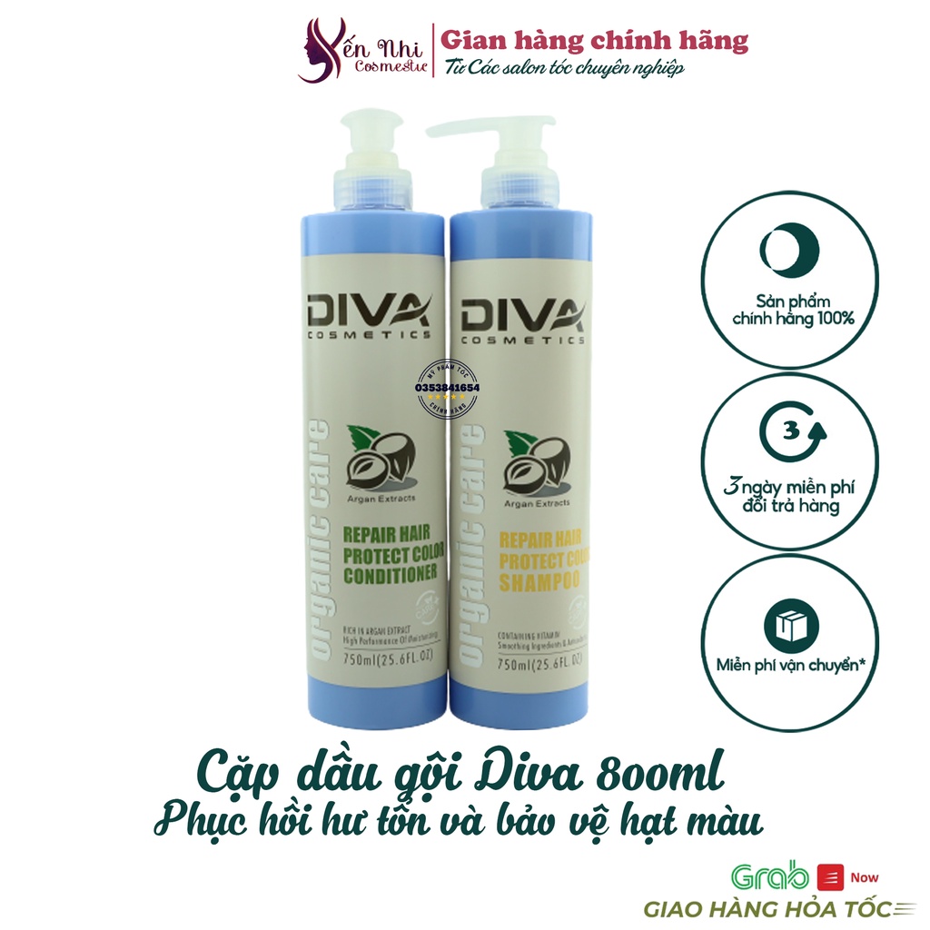 Diva dầu gội diva giữ màu bền lâu cho tóc nhuộm diva cosmetics phục hồi hư tổn 750ml, Mỹ phẩm tóc yến nhi DG04