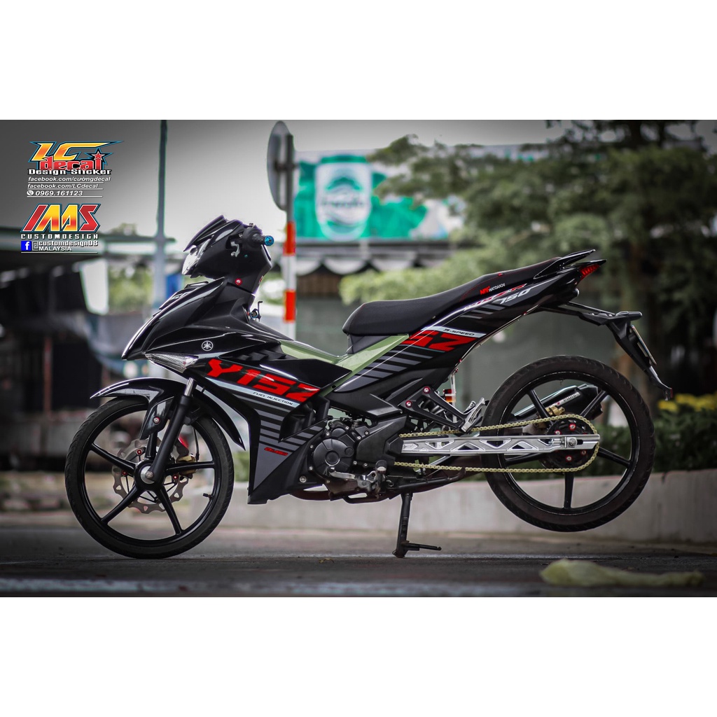 Tem Rời Dán Xe Exciter 150 Mẫu Sọc Xám Đen Đỏ Chữ Y15 Cực Chất, Hàng 3 Lớp Chất Lượng Cao