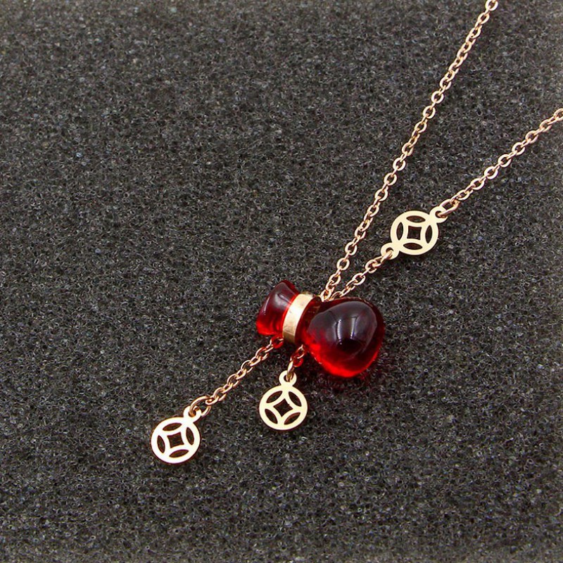 Dây Chuyền Nữ Hồ Lô Đỏ May Mắn Titan Ko đen TT 0838