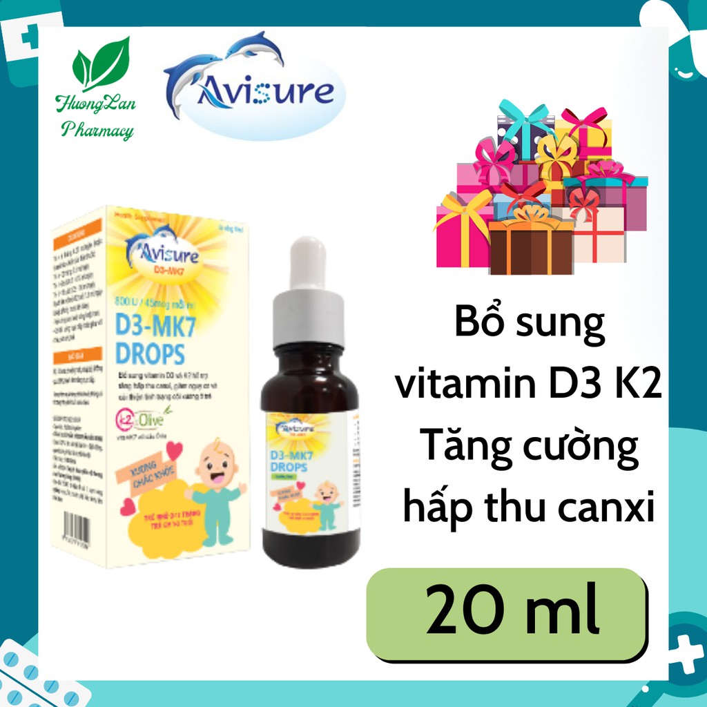 Siro cho bé Avisure D3 Mk7 Drops bổ sung vitamin d3 k2 mk7 tăng chiều cao cho bé tăng cường hấp thu canxi