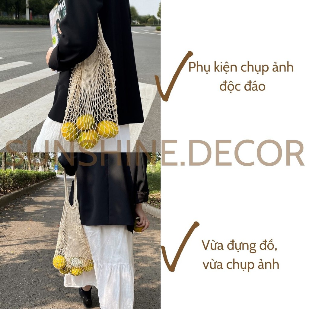 Túi lưới đựng đồ tiện dụng đựng hành tỏi đựng trái cây đi picnic đi chợ thân thiện môi trường có quai