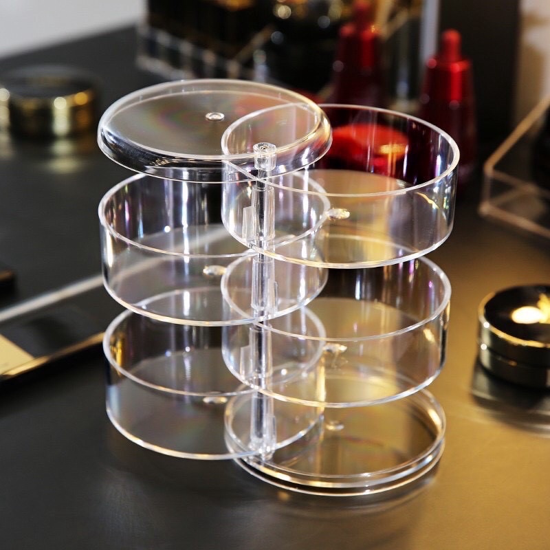 Hộp đựng trang sức 4 tầng trong suốt hình tròn xoay 360 độ tiện lợi