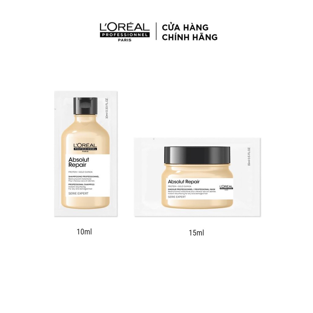 GIFT_ Combo 2 Dầu gội phục hồi hư tổn toàn diện L'Oréal Professionnel Serie Expert Absolut Repair Gold 10ml/chai