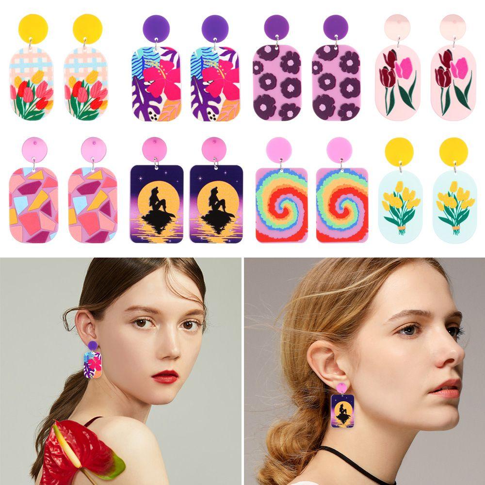 1 Khuyên Tai Lò Xo Hình Hoa Nhiều Màu Sắc Bằng Acrylic