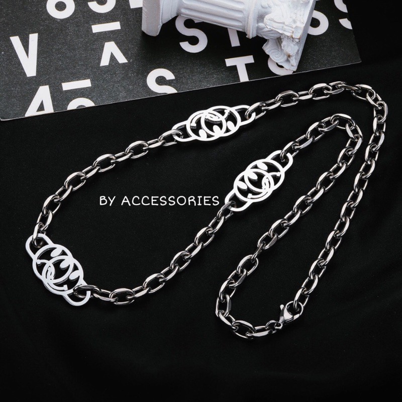 Dây chuyền titan xích bầu vát cạnh phối mặt cười emoji lồng nhau không gỉ