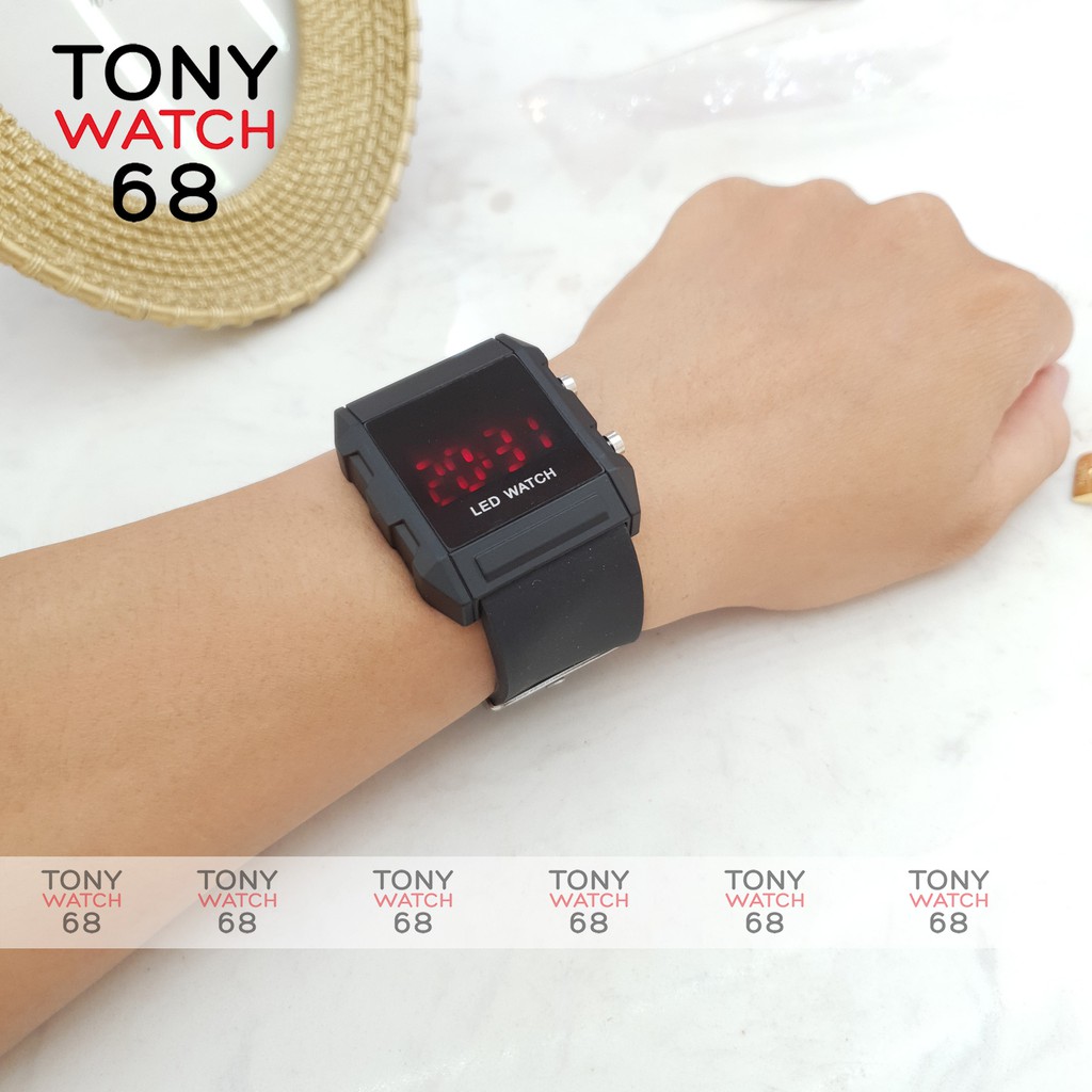 Đồng hồ điện tử nam Winsley mặt vuông dây cao su mềm siêu bền chính hãng Tony Watch 68