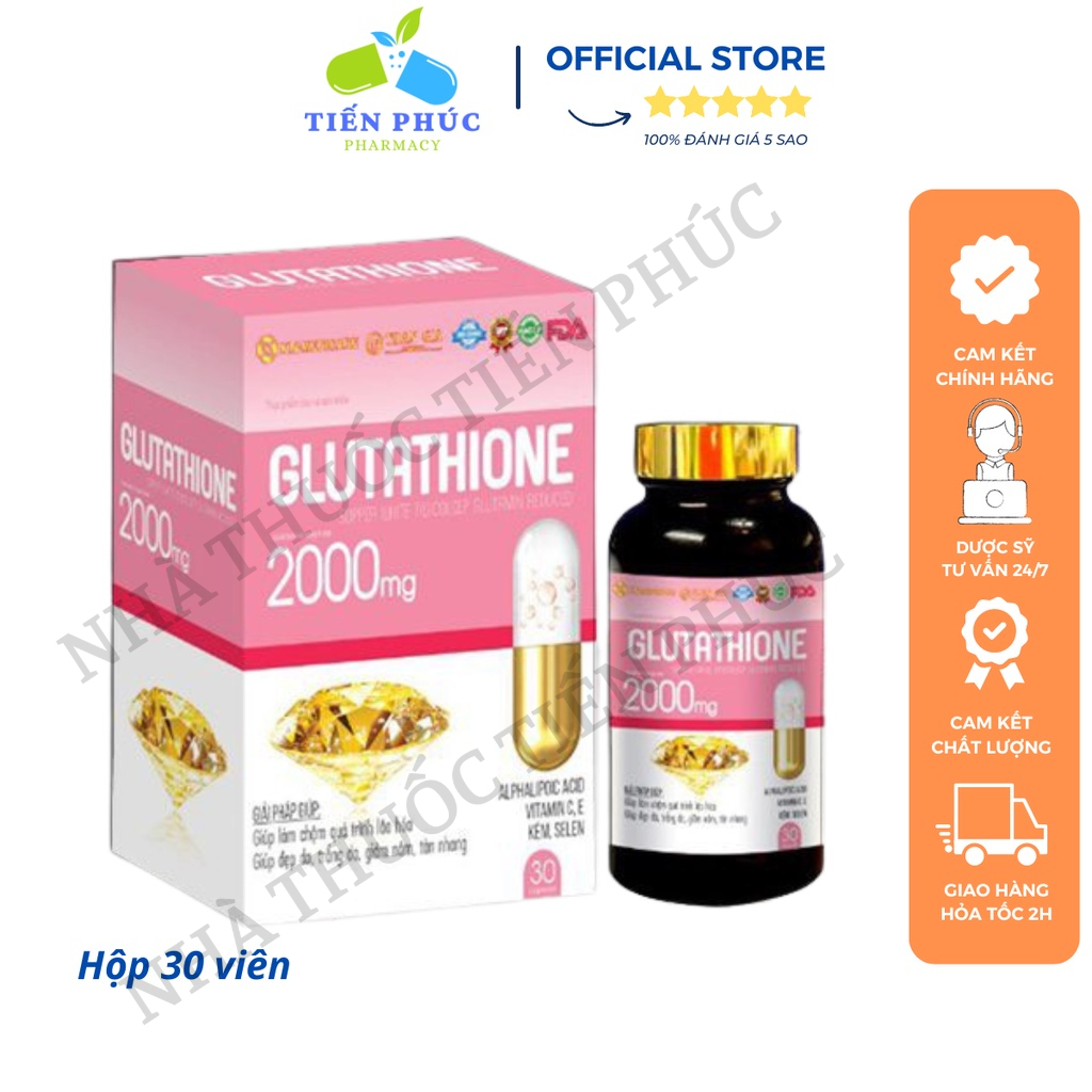 Viên Uống Trắng Da Mờ Nám, Giảm Nếp Nhăn Glutathione 2000mg Trần Gia - Giúp Làm Đẹp Da, Bổ Sung Nội Tiết Tố Hộp 30 viên