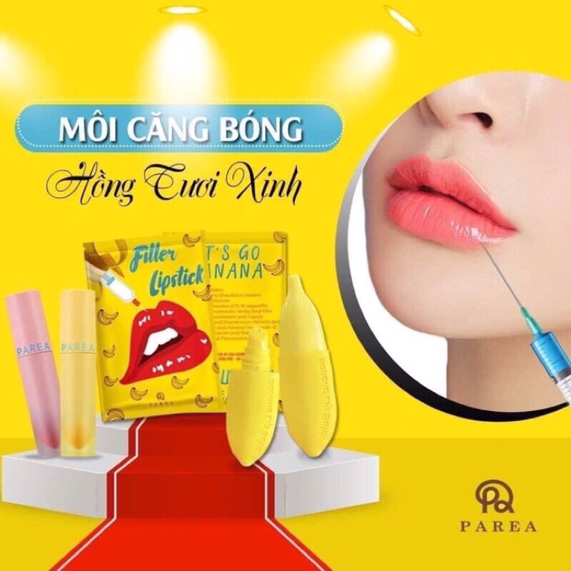 Son Filler Collagen Chuối Khử Thâm Parea cùng son màu Chu Lipstick, giúp môi căng mọng Chính Hãng