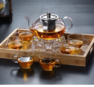 Set ấm chén thuỷ tinh ( ấm, chén, đế tim)