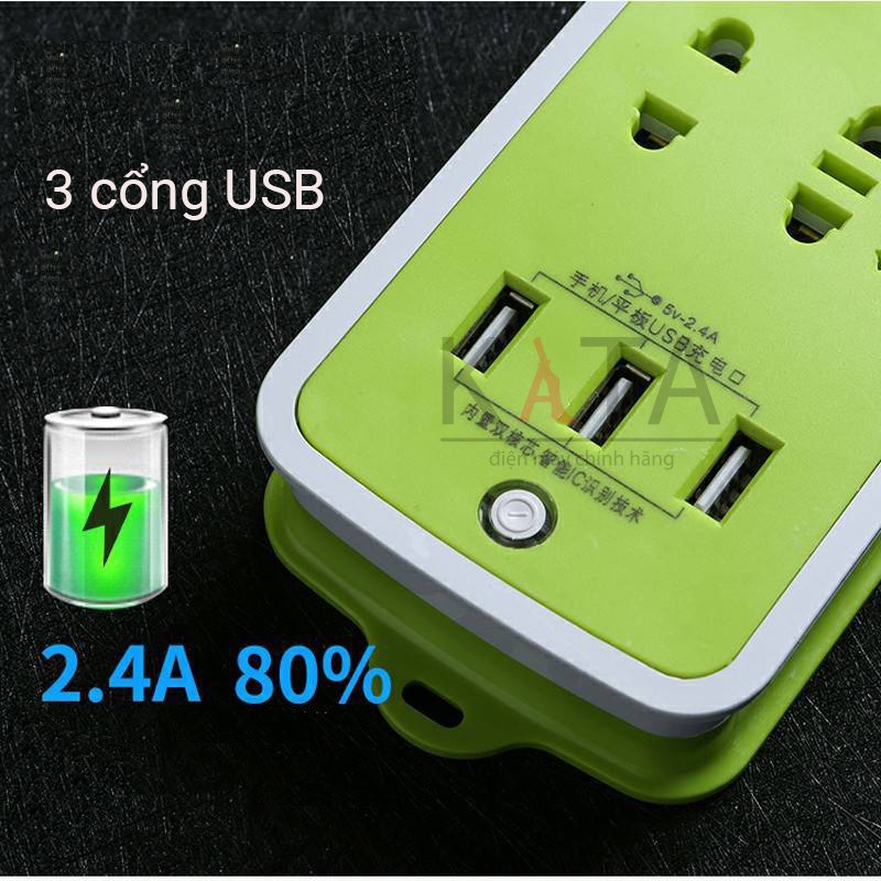 Bộ ổ cắm điện kèm đầu USB đa năng, 6 ổ, 3 đầu USB dành cho gia đình OD01