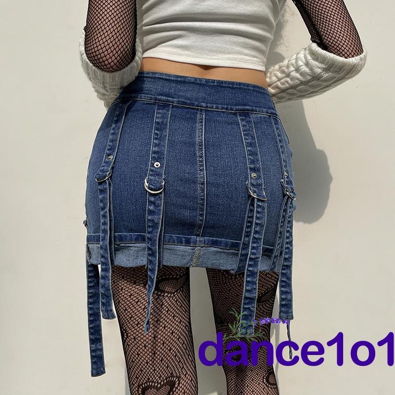 ☽BC♧Female Summer Solid Color High Waist Denim Skirt
