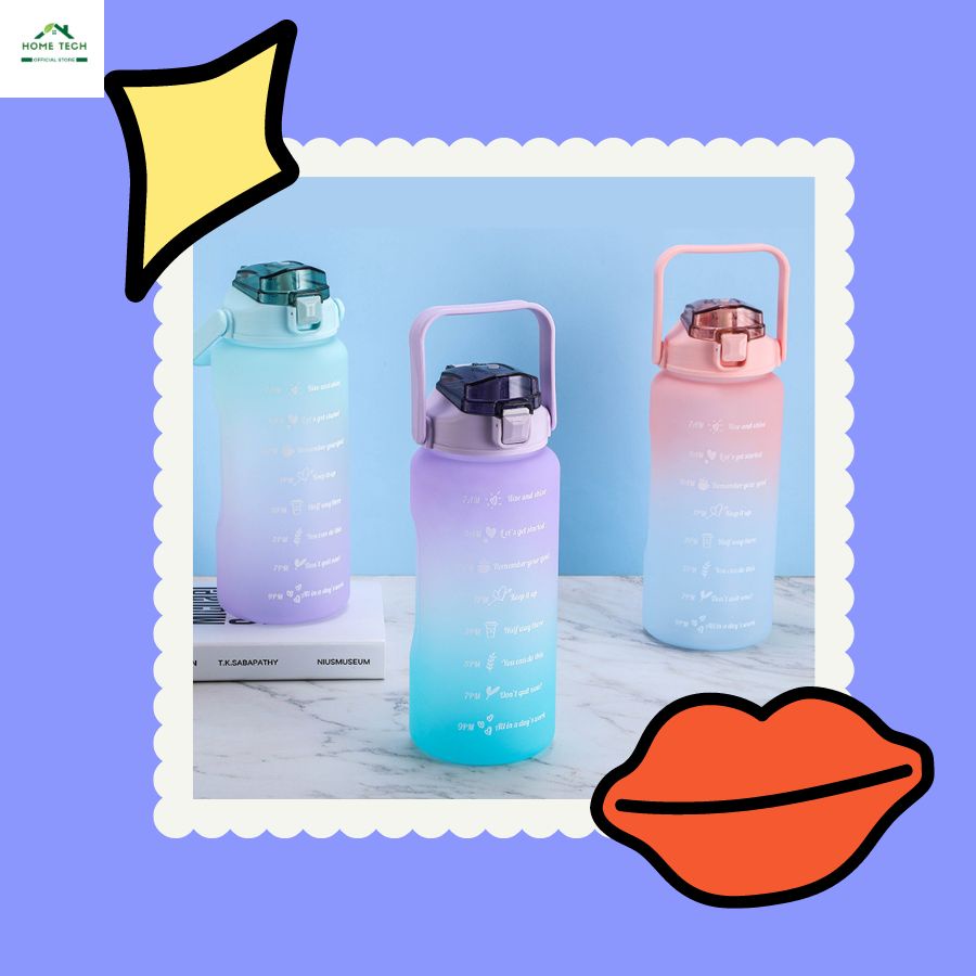 Bình Đựng Nước Dễ Thương Dung Tích 2000ML Có Quai Xách Tiện Lợi Vạch Chia Nước Nhắc Nhở Uống Nước
