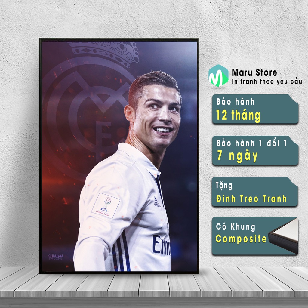 Tranh Cầu Thủ Real Madrid Ronaldo, Có Khung Cao Cấp, Trang Trí Quán Coffee, Phòng Net, Góc Gaming