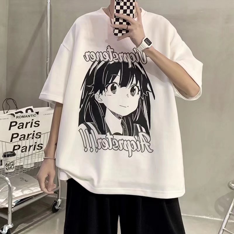 Áo Thun Mùa Hè Dáng Suông Tay Cộc In Họa Tiết Hoạt Hình Thời Trang Có size Lớn M-8XL Cho Nam