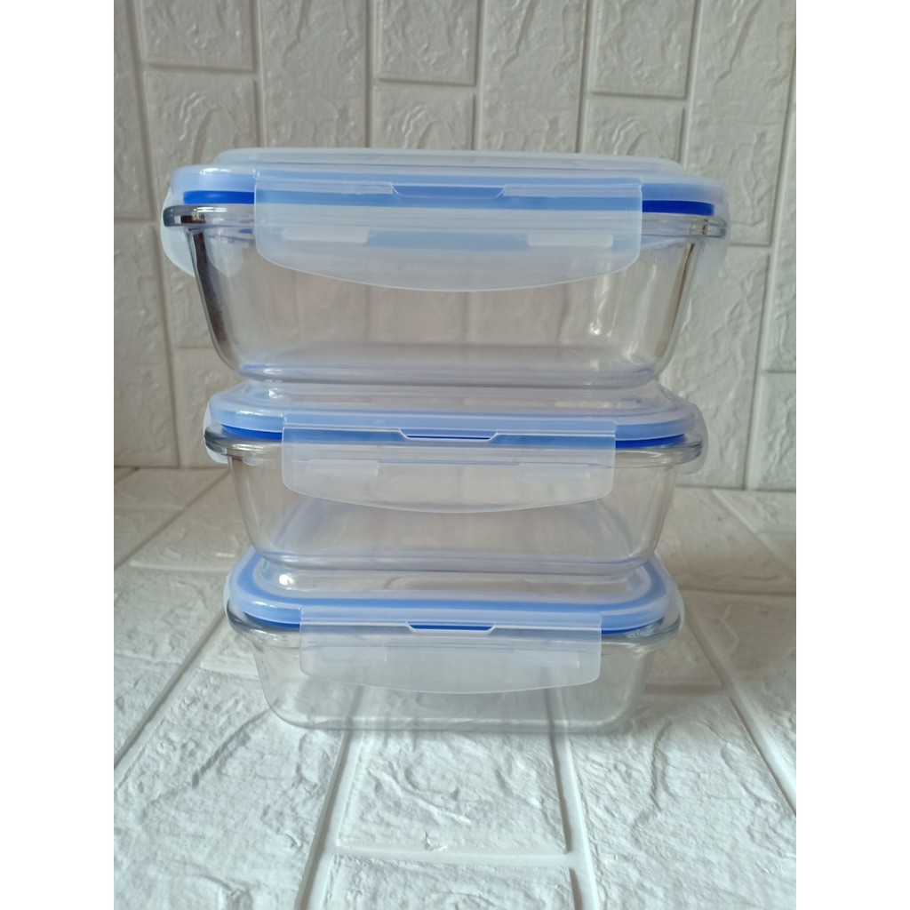 Bộ 3 Hộp Cơm Thủy Tinh Hình Vuông Có Nắp Hút Chân Không,Đa Năng (370 + 640 + 1040ml) #4