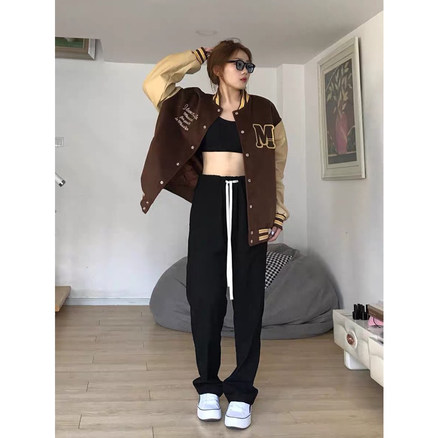 Áo Khoác Nữ, Áo Khoác Bomber Nữ Nhung Màu Nâu Tây/ Ulzzang