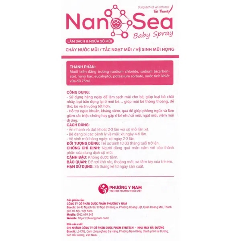 Bình Xịt Mũi Muối Biển Nano Sea Baby Spray Vệ Sinh, Ngừa Sổ Mũi Cho Bé 75Ml