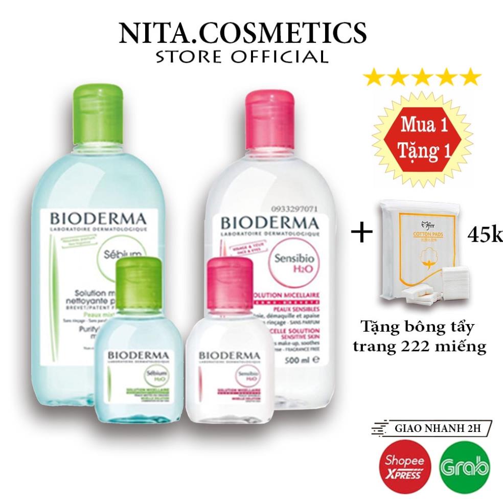 Nước Tẩy Trang Bioderma Crealine H2O Nắp Nhấn Màu Hồng (mọi loại da) , nắp nhấn xanh (da dầu , mụn) 500ml
