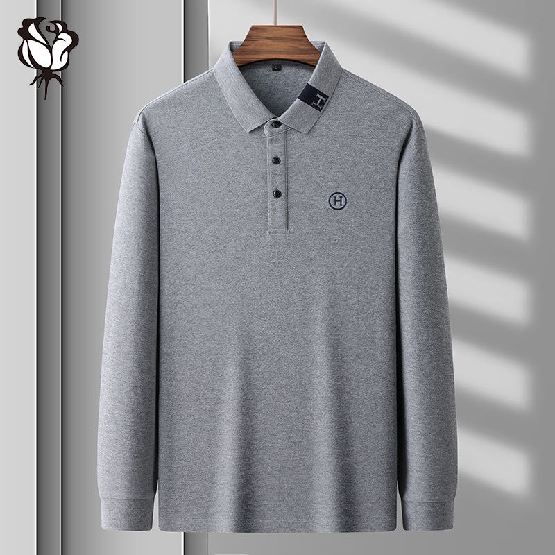 [5 Màu] Vận chuyển nhanh Áo thun nam Thêu dài tay Áo thun cotton ve áo Polo Thanh niên Hàng đầu giản dị