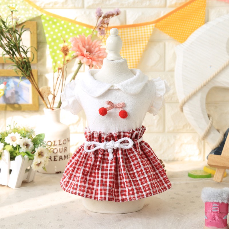 Đầm thun sơ mi cổ bèo, tay cánh tiên cho thú cưng, chó mèo