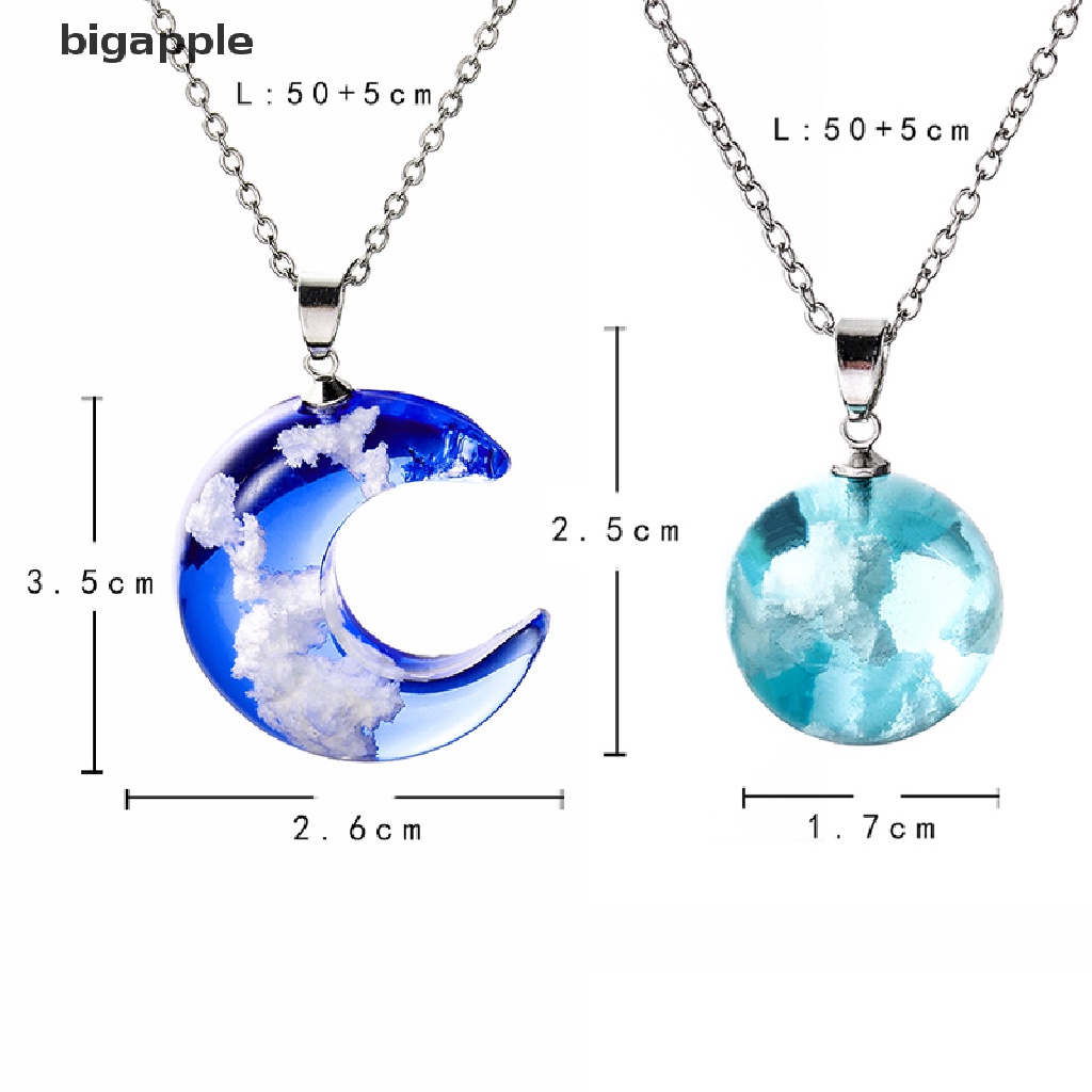 bigapple Resin Ball Moon Pendant Necklace Blue Sky White Cloud Chain Necklace Jewelry RDG