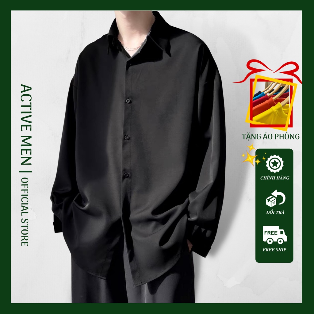 Áo Sơ Mi Dài Tay Nam Nữ Active Men Cổ Vest Form Rộng, Chất Kate Lụa Phong Cách Hàn Quốc