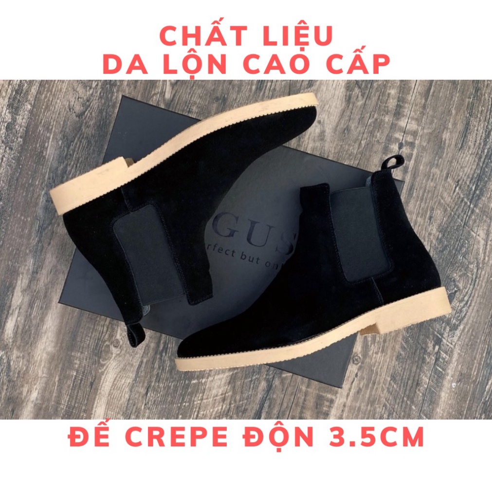 Chelsea boots thời trang nam da lộn màu đen đế tăng 3.5cm chiều cao | BigBuy360 - bigbuy360.vn