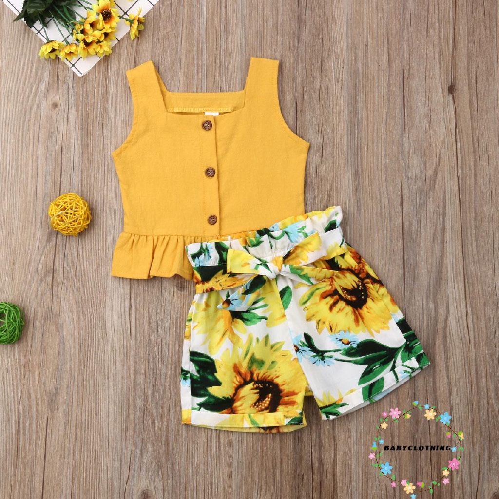 Set áo dây crop top + quần short dễ thương cho bé gái