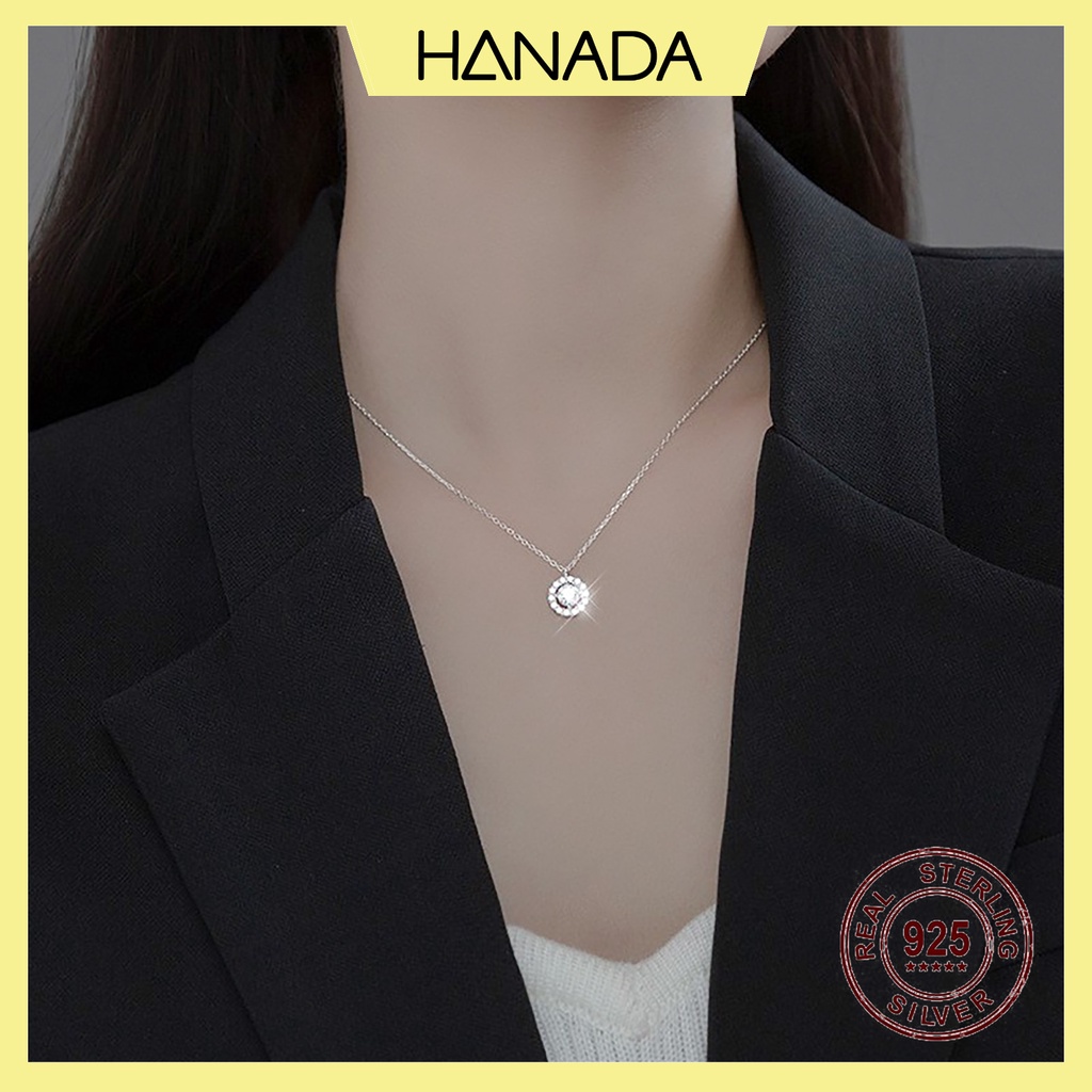 Dây Chuyền Bạc 925 Tròn Đá Chủ 5li Lấp Lánh Vòng Cổ Đính Đá Hanada 0603 G7
