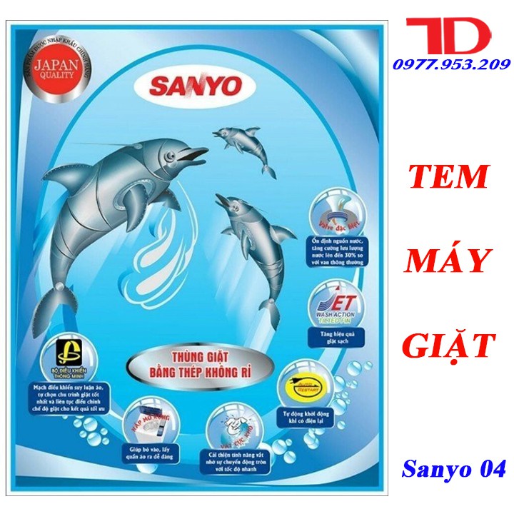 Tem dán máy giặt SANYO + tặng băng keo 2 mặt