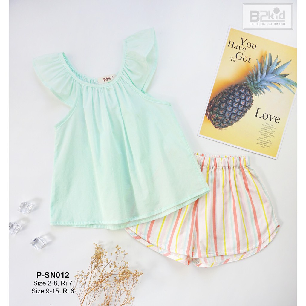 B2KIDS Bộ kate xô sát nách bé gái xanh