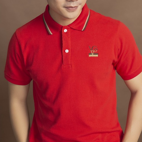 Áo Polo Nam Màu Đỏ Họa Tiết VG Iconic Flag Cổ Chocolate Thun COTTON co giãn VIGENT