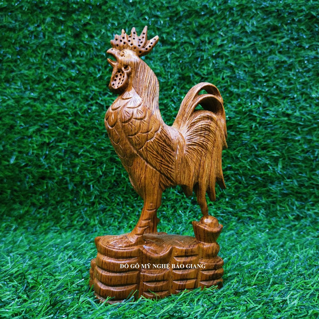 Tượng con gà trống gỗ hương cao 20 cm