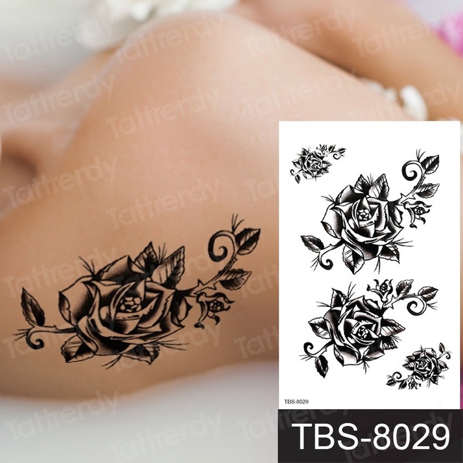 Hình Xăm Dán Tạm Thời Hình Hoa Mẫu Đơn/ Hoa Hồng/ Hoa Sen Quyến Rũ Chống Thấm Nước Cho Nữ