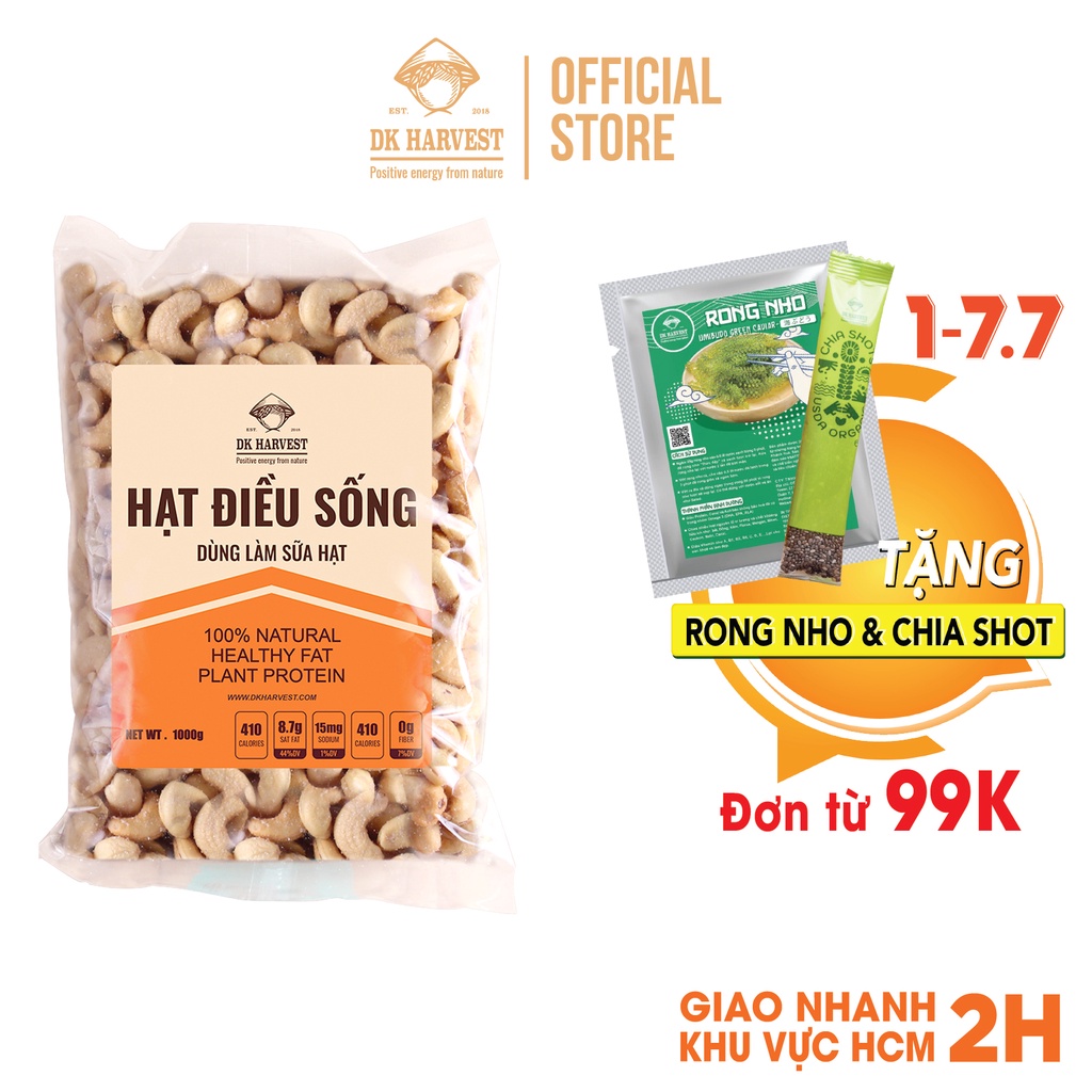 Nhân Hạt Điều Sống Nguyên Hạt Dùng Làm Sữa Hạt DK Harvest - Nhân Hạt Điều Bóc Vỏ Sấy Khô