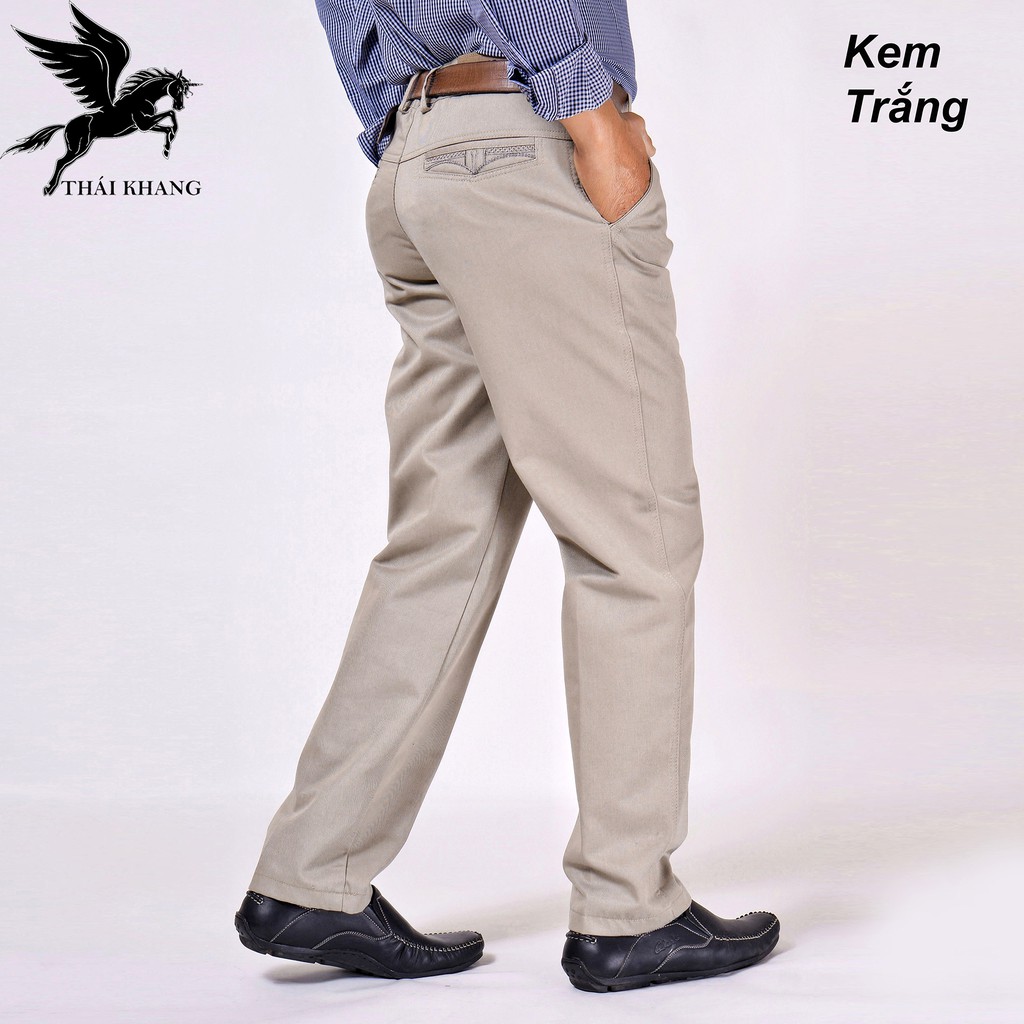 quần kaki nam trung niên ống suông vải cotton dày mặc mát may kỹ đẹp TKQ101