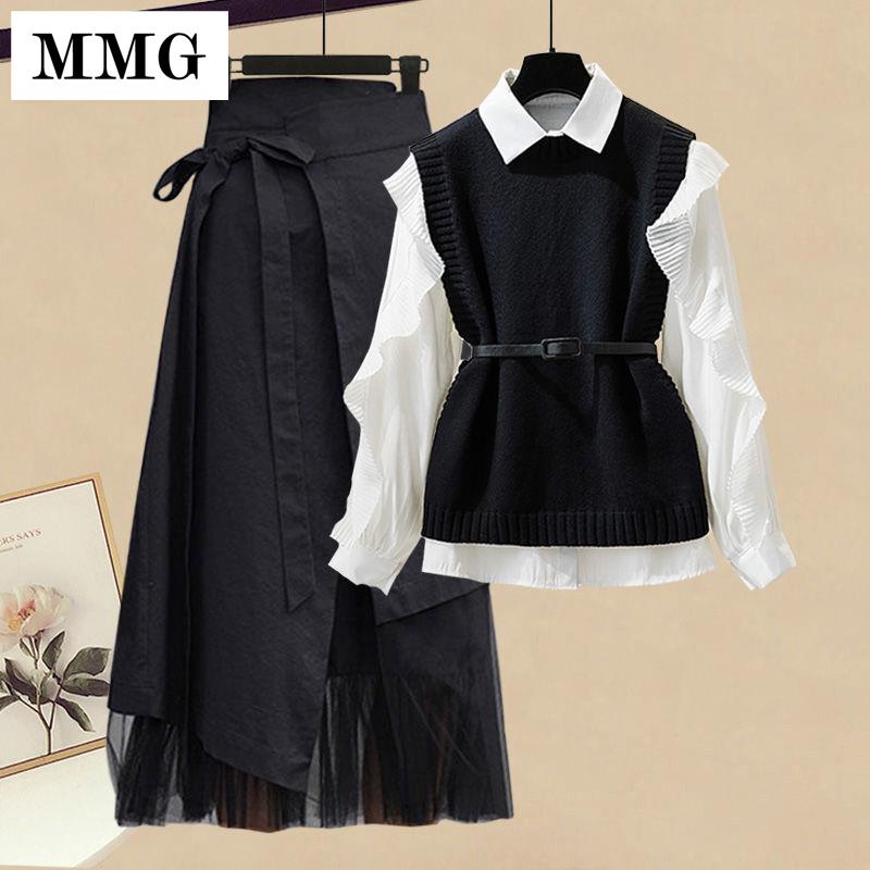 ❍☑℗Plus set áo sơ mi dáng rộng phối chân váy thời trang mùa thu cho nữ 2021 | BigBuy360 - bigbuy360.vn