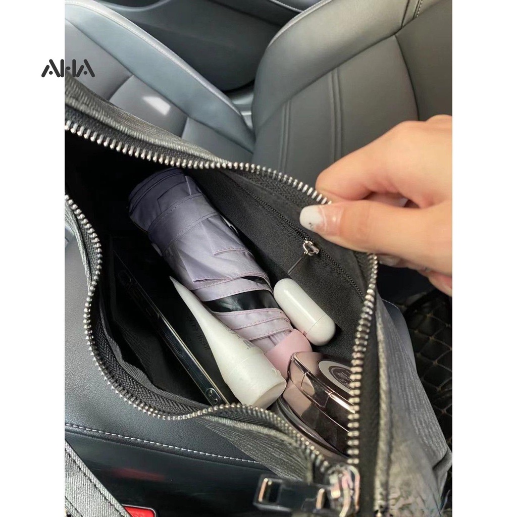 Túi xách AHA OFFICIAL đeo vai vải canvas phối dây da và sợi xích thời trang dành cho nữ