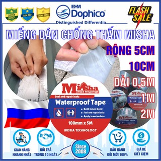 Miếng dán chống thấm Misha rộng 10cm/5cm x dài 2m/1m/0,5m – Băng keo chống thấm dột – Bịt rò rỉ ống nước