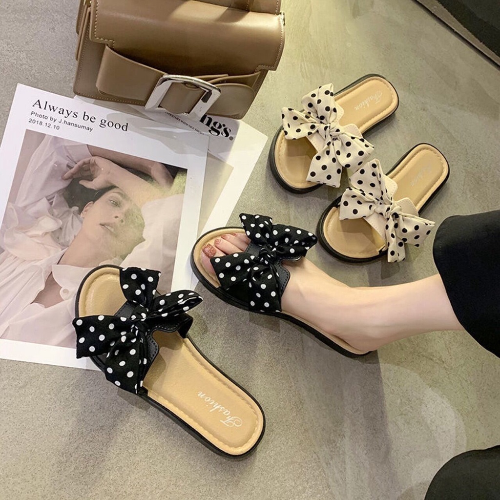 Dép Nữ Đính Nơ Thời Trang Cho Bạn Nữ Dễ Thương [H67] Nhẹ Bền êm Chân Giá Cực Rẻ - Lucky Shoes VN
