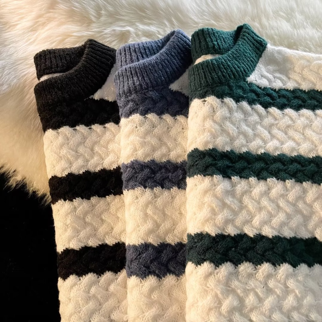 Áo Sweater Dệt Kim Kẻ Sọc Dáng Rộng Phong Cách Hàn Quốc Thời Trang Cho Cặp Đôi