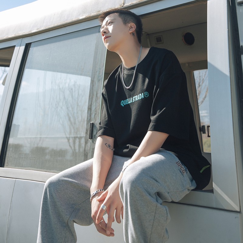 Áo thun tay lỡ unisex nam nữ phông form rộng teen cổ tròn oversize cotton STRADA giá rẻ màu đen trắng tee pull freesize