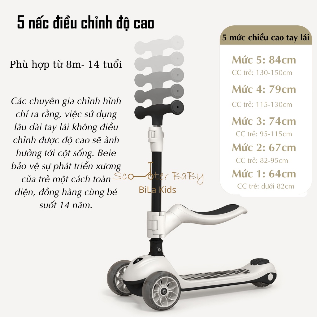 Xe scooter chòi chân cho bé bila kids từ 1-14 tuổi, có ghế, tay đẩy - ảnh sản phẩm 9