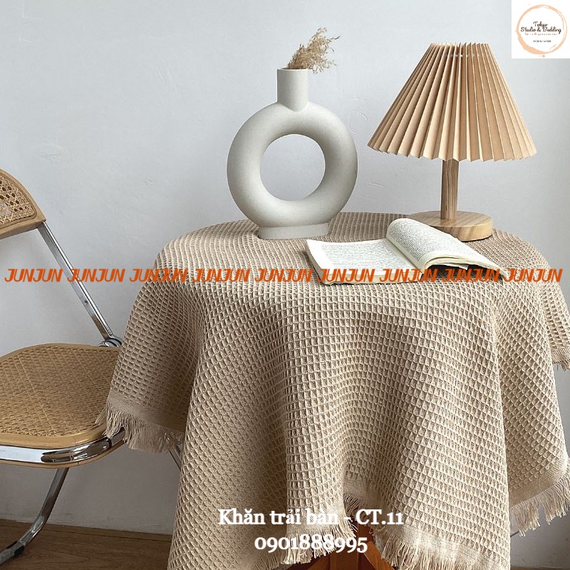 (2) TH Khăn trải bàn hình chữ nhật/bàn tròn Cotton &amp; Lanh Morandi