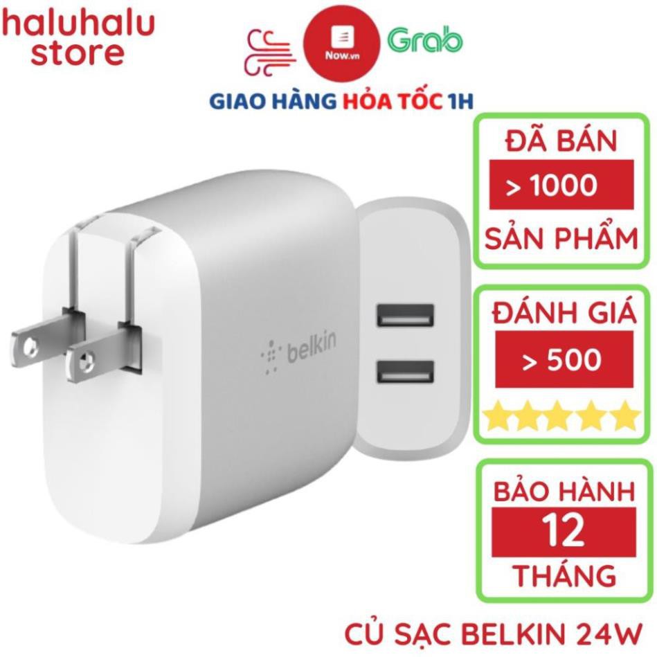 Củ sạc nhanh IPhone 24w Belkin MFI 2 cổng usb A cho IPad, samsung, IP 6 7 8 Plus X Xs Xr 11 12 pro max