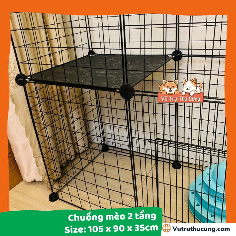 Chuồng Mèo 2 tầng bằng sắt, Tấm ghép chuồng Mèo nguyên bộ| Lồng cho Chó mèo size to